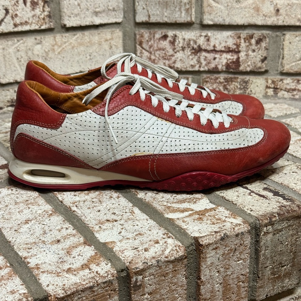 Cole Haan Nike Air Men's Leather Bowling Style Driving Sneakers Ivory Red